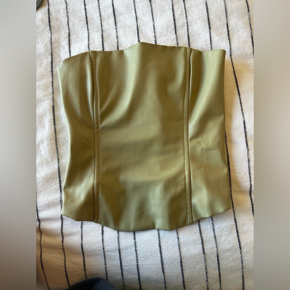 WeWoreWhat Green Leather Strapless Top